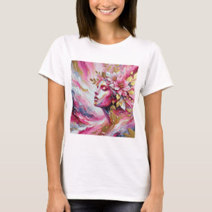 Abstract Elegant woman's face pinks leaves  T-Shirt