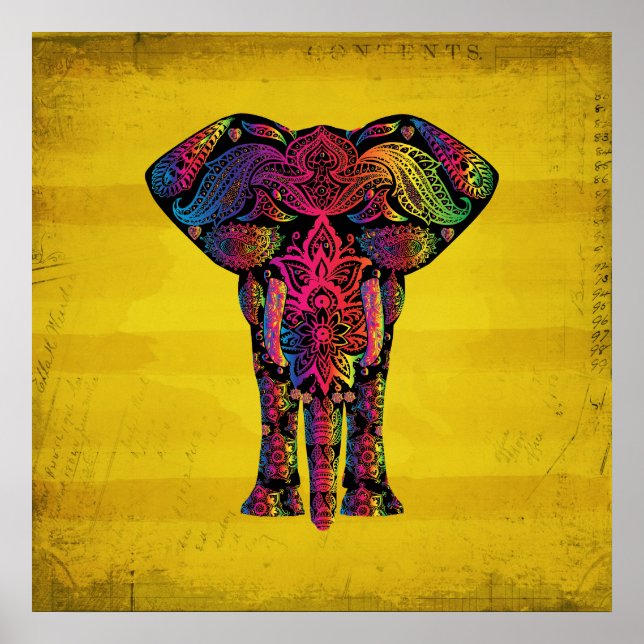 Abstract Elephant Ornamental Decorative Design Poster (Front)