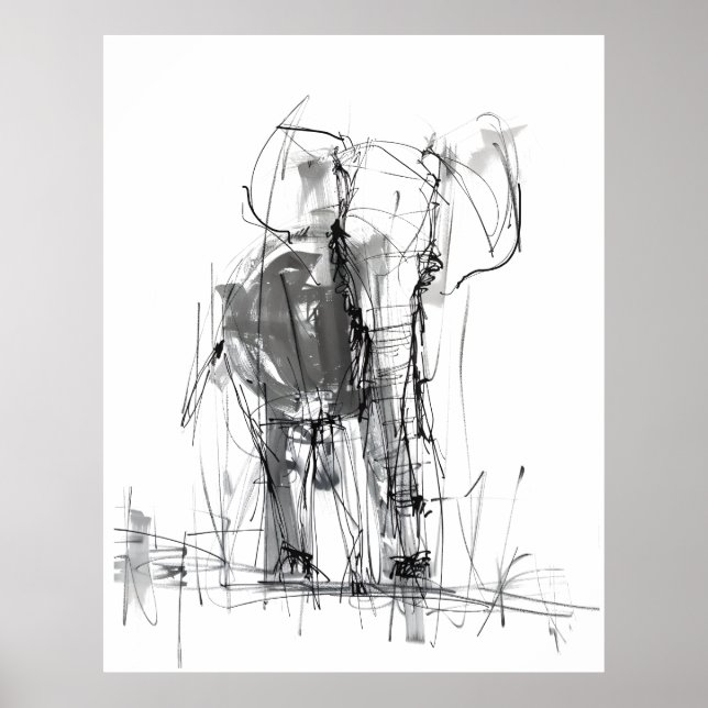 Abstract Elephant Sketch – Expressive Wildlife Art Poster (Front)