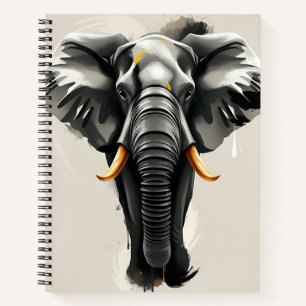 Abstract Elephant with Gold Tusks in Neutral Toned Notebook