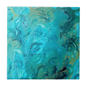Abstract emerald fluid art faux marble  tile