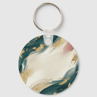 Abstract Emerald & Gold Marble Design Key Ring