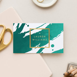 Abstract Emerald Green Brushstrokes Business Card