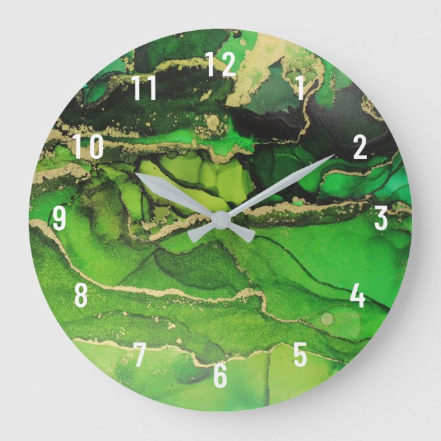 Abstract Emerald Green Gold Art Large Clock (Front)