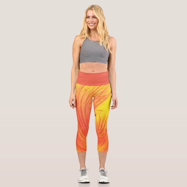 Abstract  Enchanted Garden Orange yellow  Capri Leggings (Front)