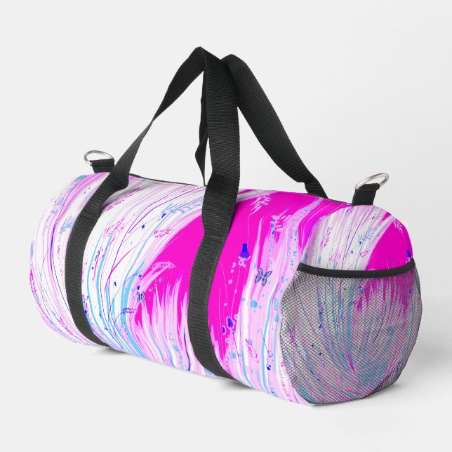 Abstract Enchanted Garden Pink White  Duffle Bag (Right Corner)