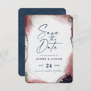 Abstract Ethereal Burgundy & Navy Blue Wedding Save The Date