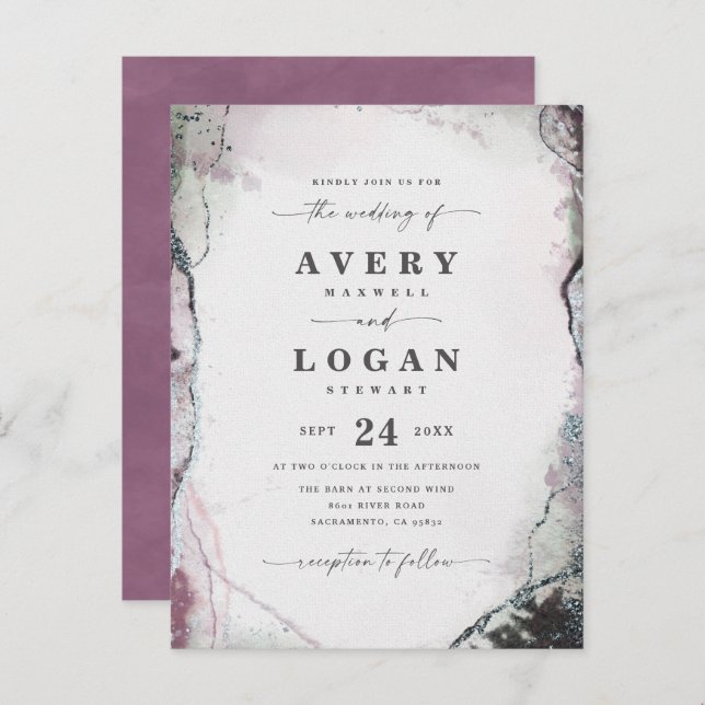 Abstract Ethereal Lilac Purple Wedding Invitation (Front/Back)