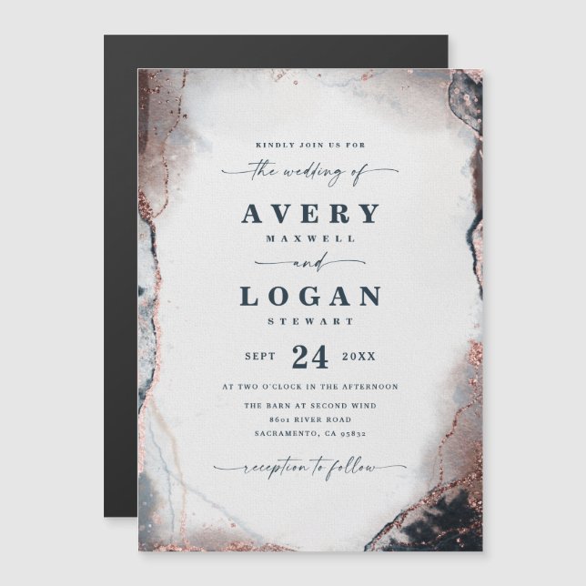 Abstract Ethereal Navy Magnetic Wedding Invitation (Front/Back)