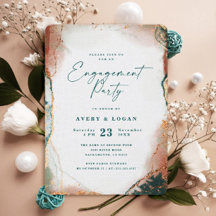 Abstract Ethereal Teal & Copper Engagement Party Invitation
