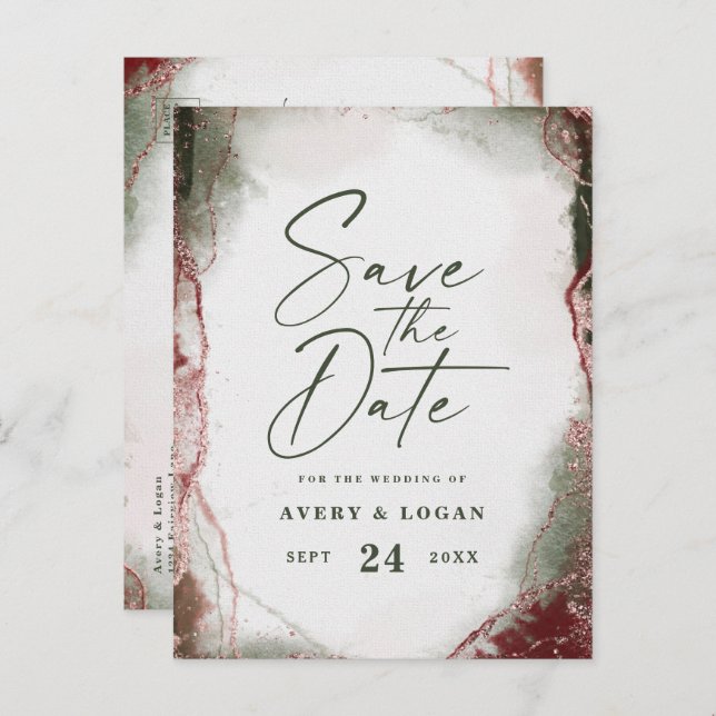 Abstract Ethereal Terra Rosa Wedding Save The Date Announcement Postcard (Front/Back)