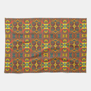 Abstract Ethnic Bohemian Red Orange Yellow Tea Towel