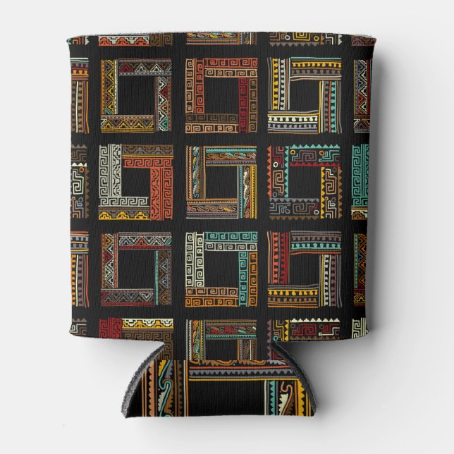 Abstract Ethnic Frames Seamless Design Can Cooler (Front)