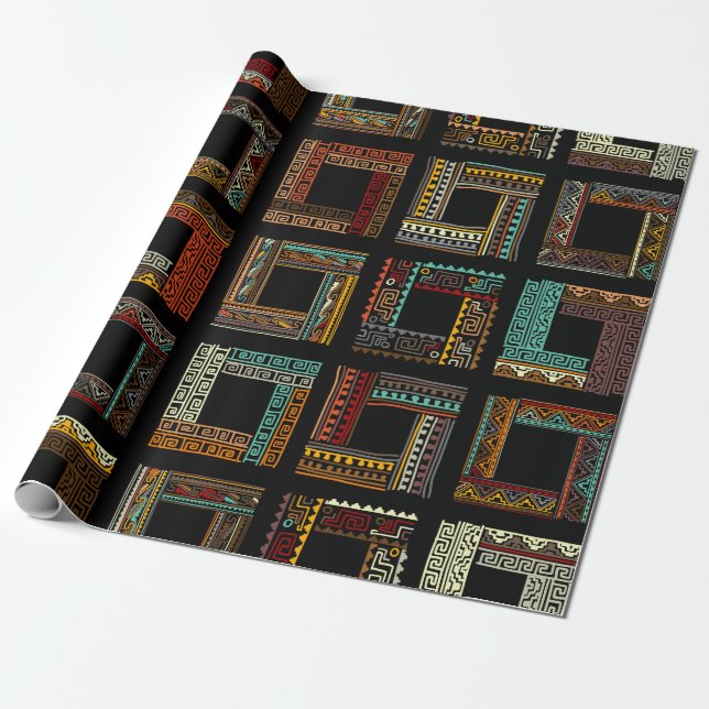 Abstract ethnic frames, seamless pattern wrapping paper (Unrolled)