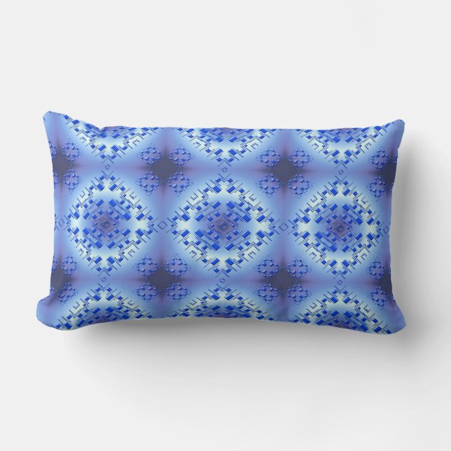 Abstract ethnic geometric blue pattern lumbar cushion (Front)