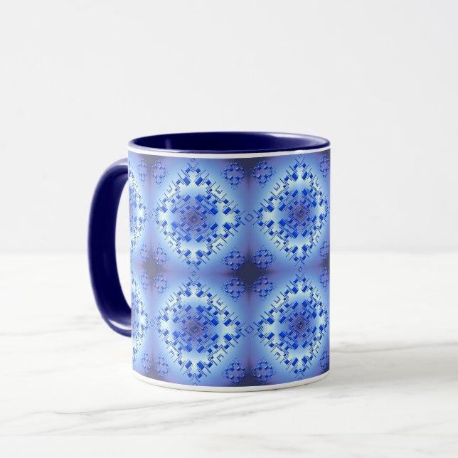 Abstract ethnic geometric blue pattern mug (Front Left)