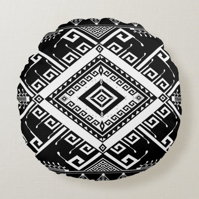 Abstract ethnic geometric pattern background desig round cushion (Front)