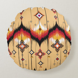 Abstract ethnic geometric pattern background, Ikat Round Cushion
