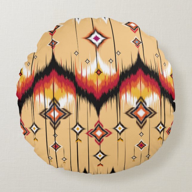 Abstract ethnic geometric pattern background, Ikat Round Cushion (Front)