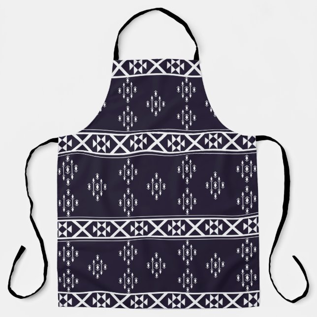 Abstract ethnic geometric pattern design Blue back Apron (Front)