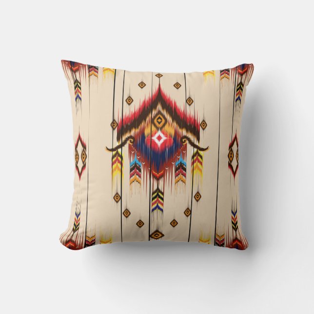 Abstract ethnic geometric pattern, Ikat geometric  Cushion (Front)