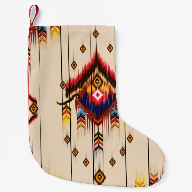 Abstract ethnic geometric pattern, Ikat geometric  Small Christmas Stocking (Front)