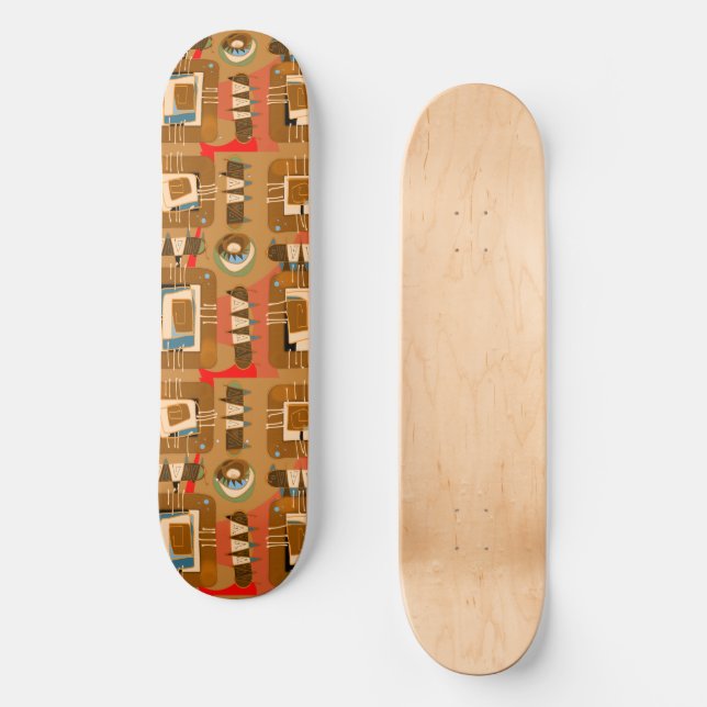 Abstract Ethnic Matrix - Brown Teal Terracotta  Skateboard (Front)