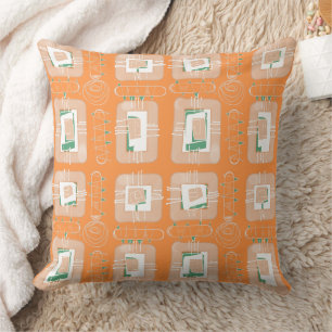 Abstract Ethnic Matrix - Orange Green Hint  Cushion