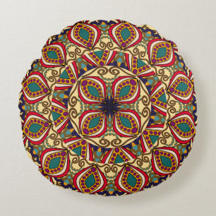 Abstract Ethnic Ornate Backgroundabstract,antique, Round Cushion