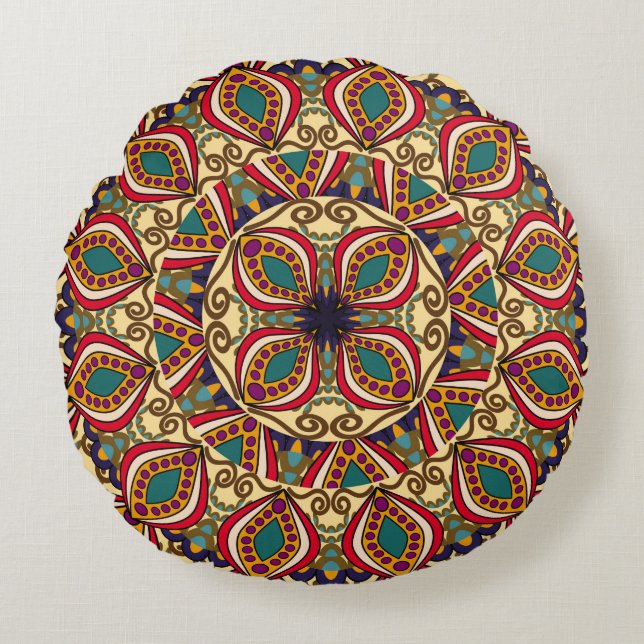 Abstract Ethnic Ornate Backgroundabstract,antique, Round Cushion (Front)