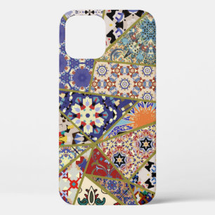 Abstract ethnic spanish tile patchwork hand drawn, iPhone 12 case