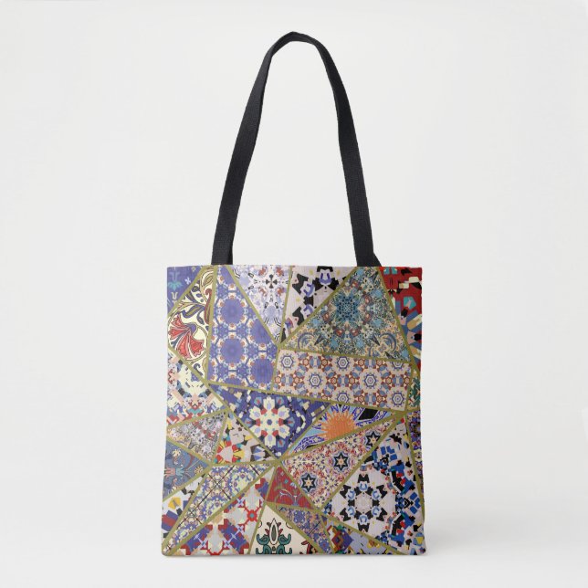 Abstract ethnic spanish tile patchwork hand drawn, tote bag (Front)