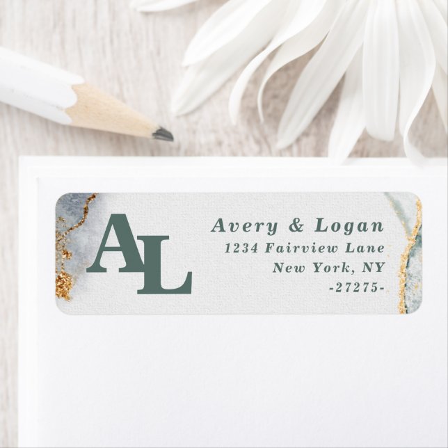 Abstract Eucalyptus Green Monogram Return Address (Insitu)