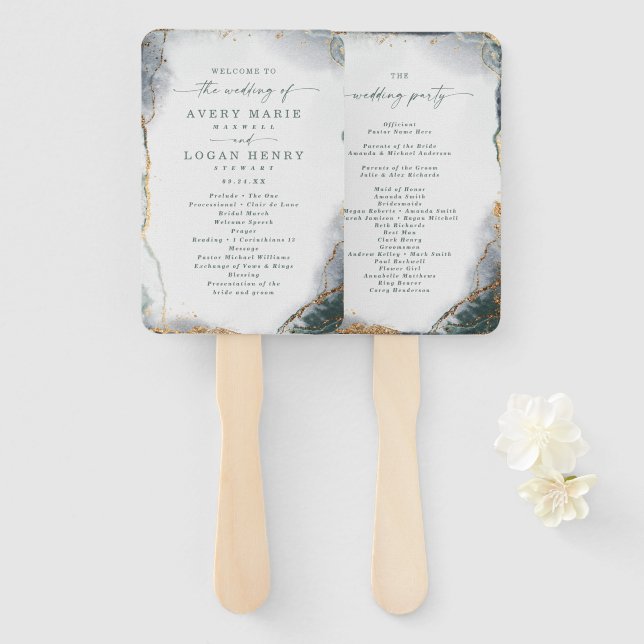 Abstract Eucalyptus Green Wedding Ceremony Program Hand Fan (Front and Back)