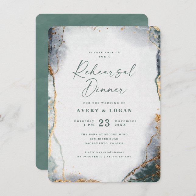 Abstract Eucalyptus Green Wedding Rehearsal Dinner Invitation (Front/Back)