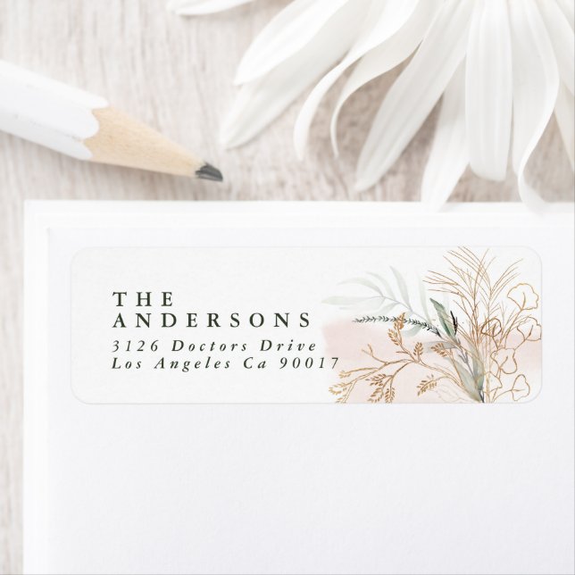 Abstract Eucalyptus Modern Wedding return address (Insitu)