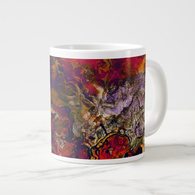 Abstract Evening Red, Cream & Midnight Swirl Large Coffee Mug (Front Right)