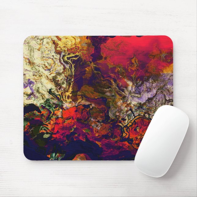 Abstract Evening Red, Cream & Midnight Swirl Mouse Pad (With Mouse)