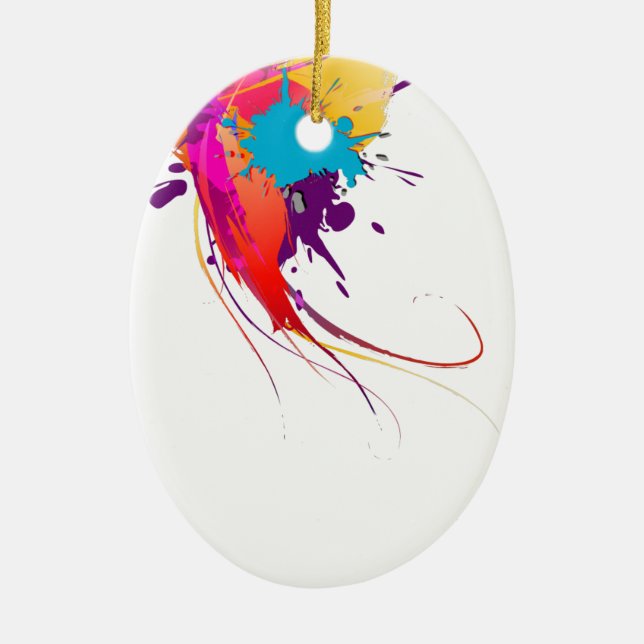 Abstract Exotic Butterfly Paint Splatters Ceramic Tree Decoration (Front)