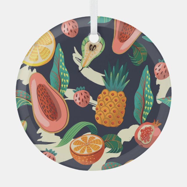 Abstract Exotic Fruits: Textured Seamless Glass Tree Decoration (Front)