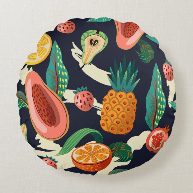 Abstract Exotic Fruits: Textured Seamless Round Cushion (Front)