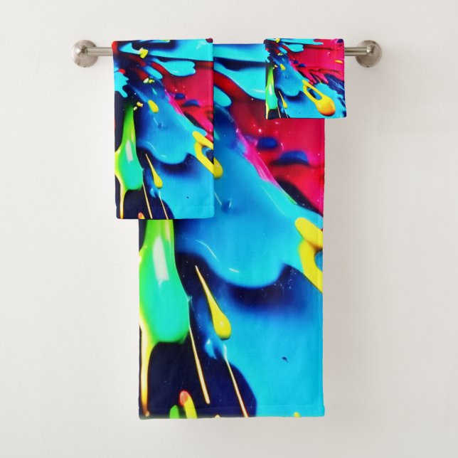Abstract Explosion of Colour and Paint Bath Towel Set (Insitu)