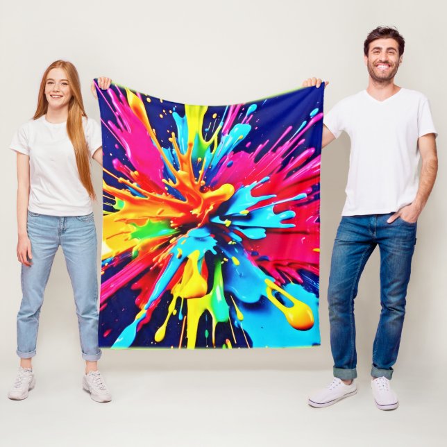 Abstract Explosion of Colour and Paint Fleece Blanket (In Situ)