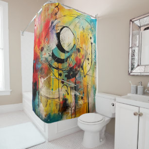 Abstract explosion of vibrant colors and dynamic  shower curtain