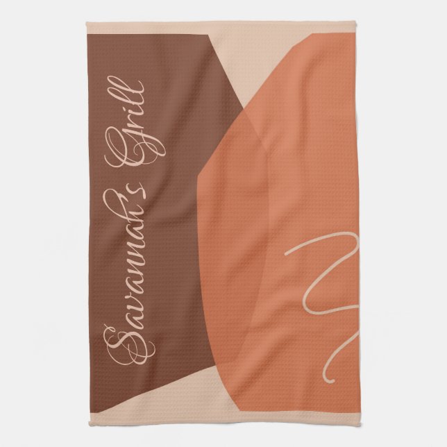 Abstract Expressionism Brown & Terracotta Shapes  Tea Towel (Vertical)