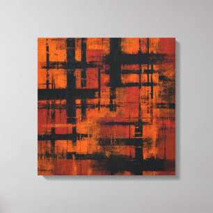 Abstract Expressionism Orange and Black Grid Canva Canvas Print