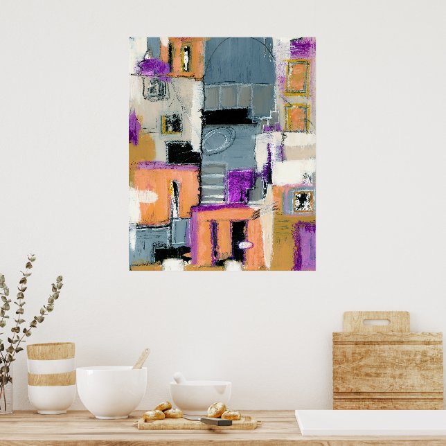 Abstract Expressionist Art Buildings Painting Poster (Kitchen)