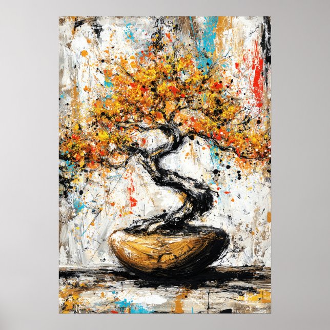 Abstract Expressionist Bonsai Tree Zen Nature Art Poster (Front)