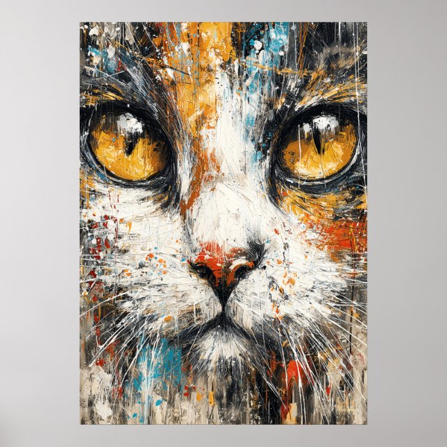 Abstract Expressionist Cat Portrait Modern Animal  Poster (Front)