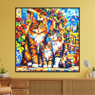 Abstract Expressionist Colourful Cats Canvas Print